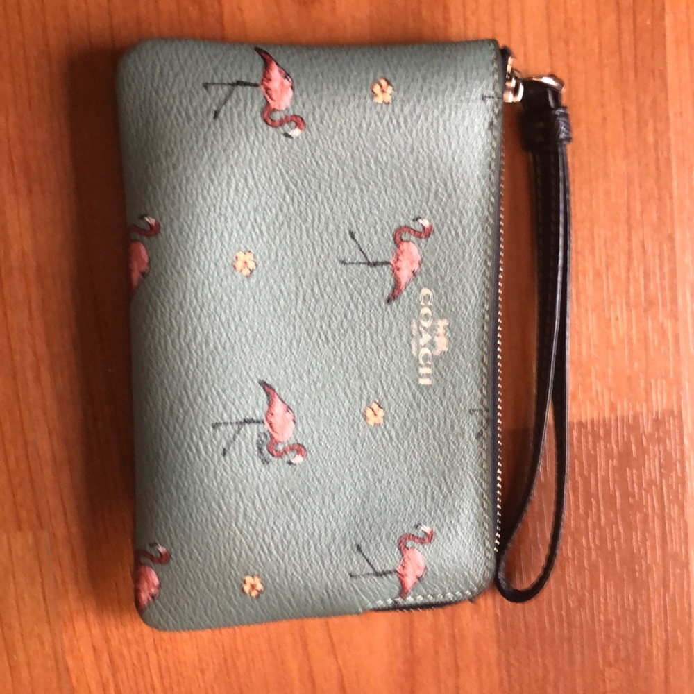 Coach leather flamingo wristlet